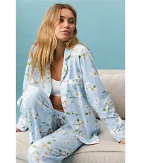 Bedhead Magnolia Breeze Print Organic Cotton Long Sleeve Notch Collar Knit Long Pajama Set