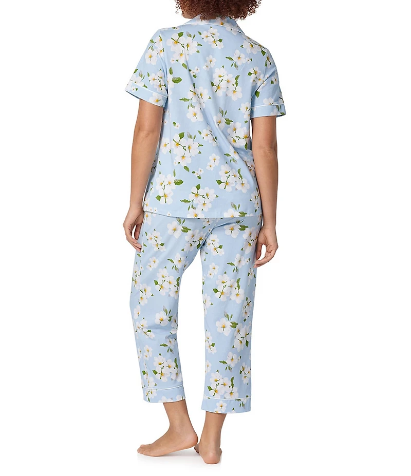 BedHead Magnolia Breeze Print Short Sleeve Notch Collar Cotton Knit Cropped Pajama Set
