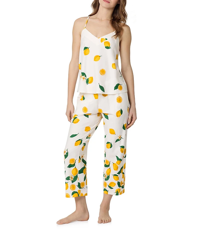 BedHead Main Squeeze Border Print Sleeveless V-Neck Organic Cotton Cropped Pajama Set