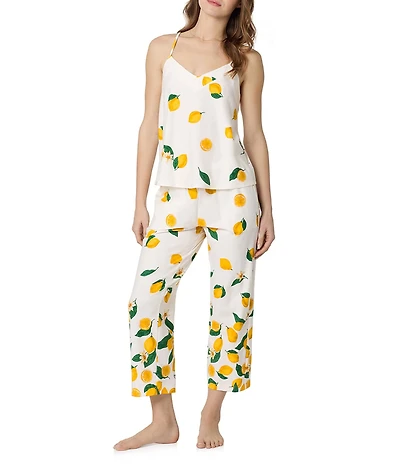 BedHead Main Squeeze Border Print Sleeveless V-Neck Organic Cotton Cropped Pajama Set