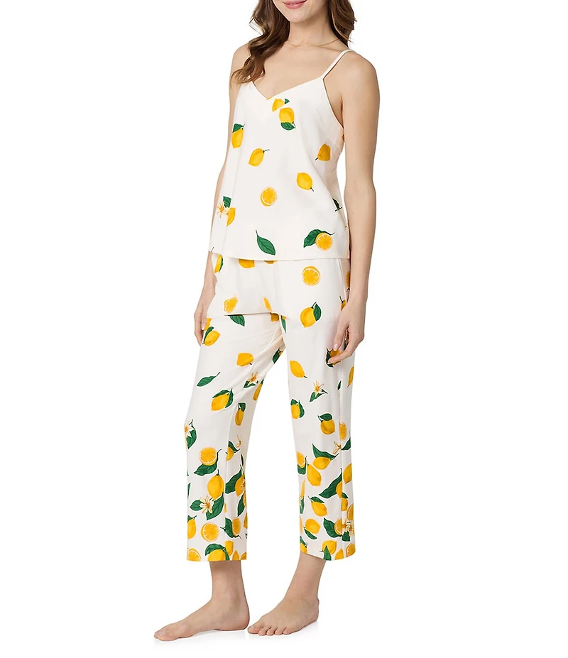 BedHead Main Squeeze Border Print Sleeveless V-Neck Organic Cotton Cropped Pajama Set