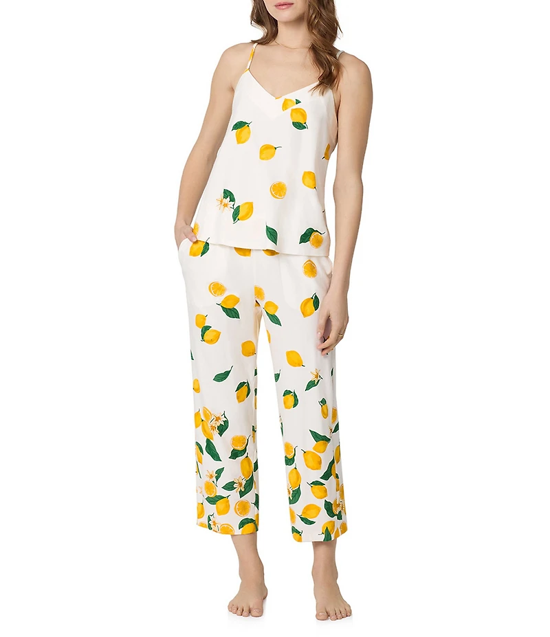 BedHead Main Squeeze Border Print Sleeveless V-Neck Organic Cotton Cropped Pajama Set