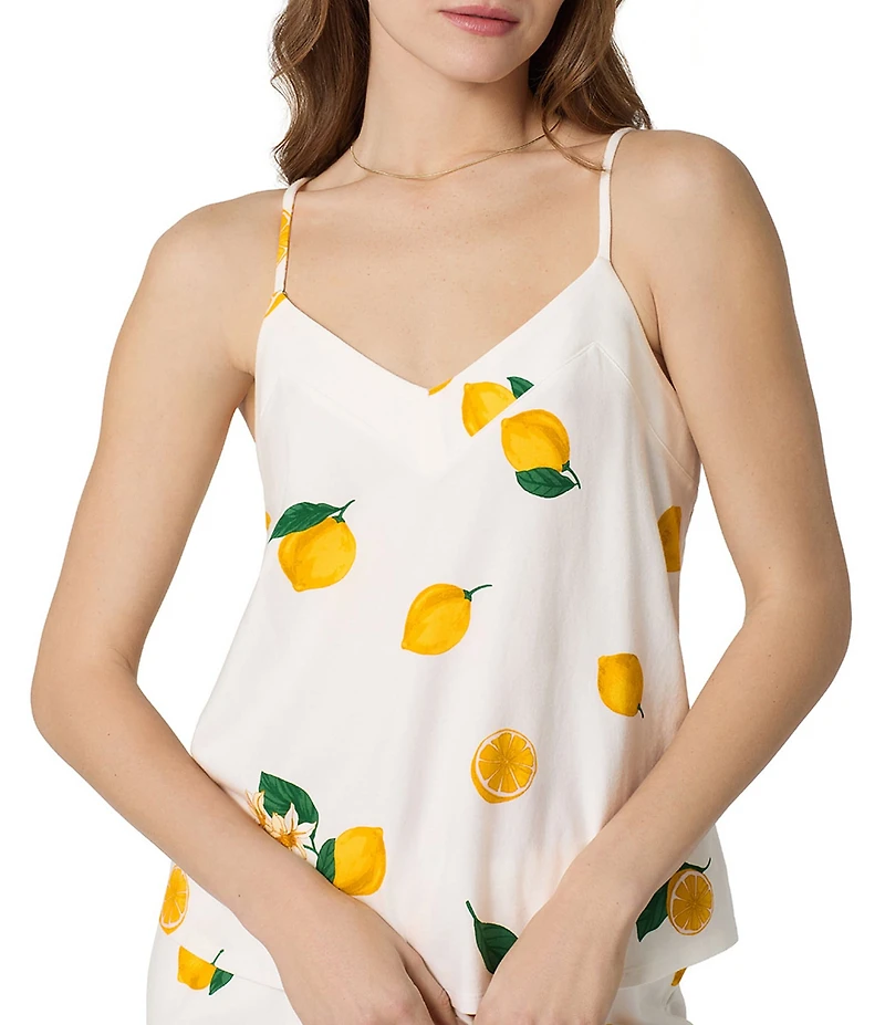 BedHead Main Squeeze Border Print Sleeveless V-Neck Organic Cotton Cropped Pajama Set