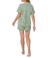 BedHead Martini O'Clock Print Organic Cotton Blend Short Sleeve Notch Collar Knit Shorty Pajama Set