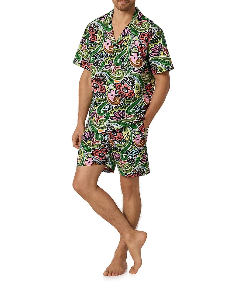 BedHead Mr. Turk Tiki Shirt & Woven Cotton Poplin Shorts Pajama Set