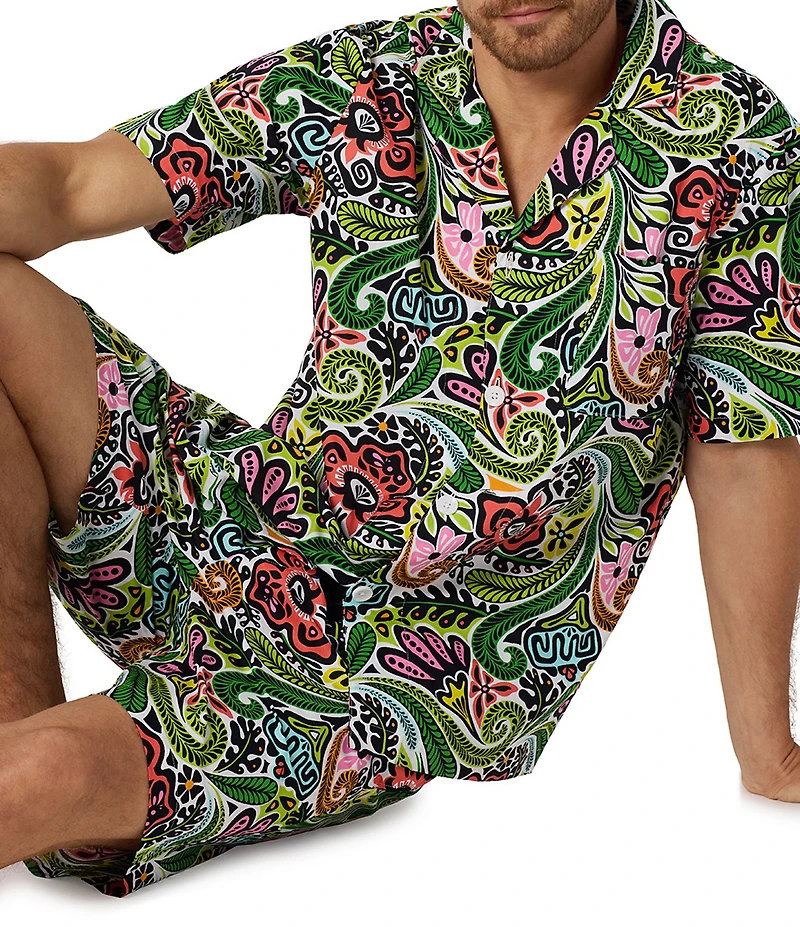 BedHead Mr. Turk Tiki Shirt & Woven Cotton Poplin Shorts Pajama Set