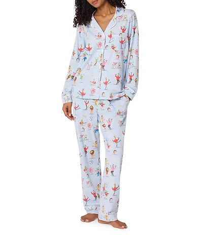 BedHead New Years Print Long Sleeve Notch Collar Knit Long Pajama Set