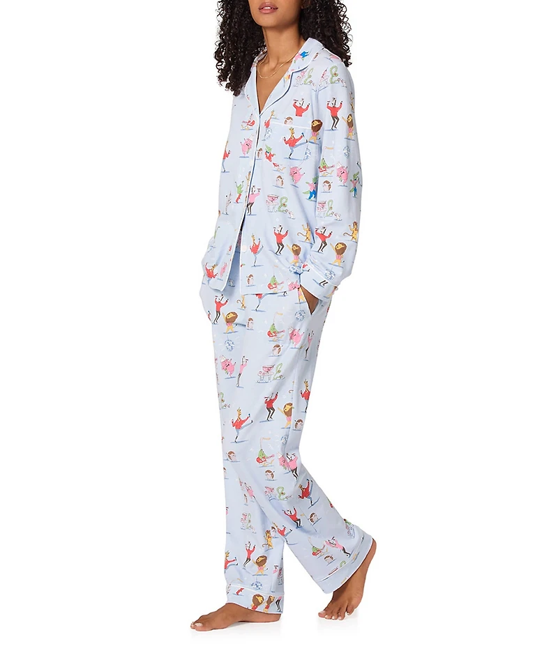 BedHead New Years Print Long Sleeve Notch Collar Knit Long Pajama Set