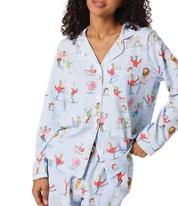 BedHead New Years Print Long Sleeve Notch Collar Knit Long Pajama Set