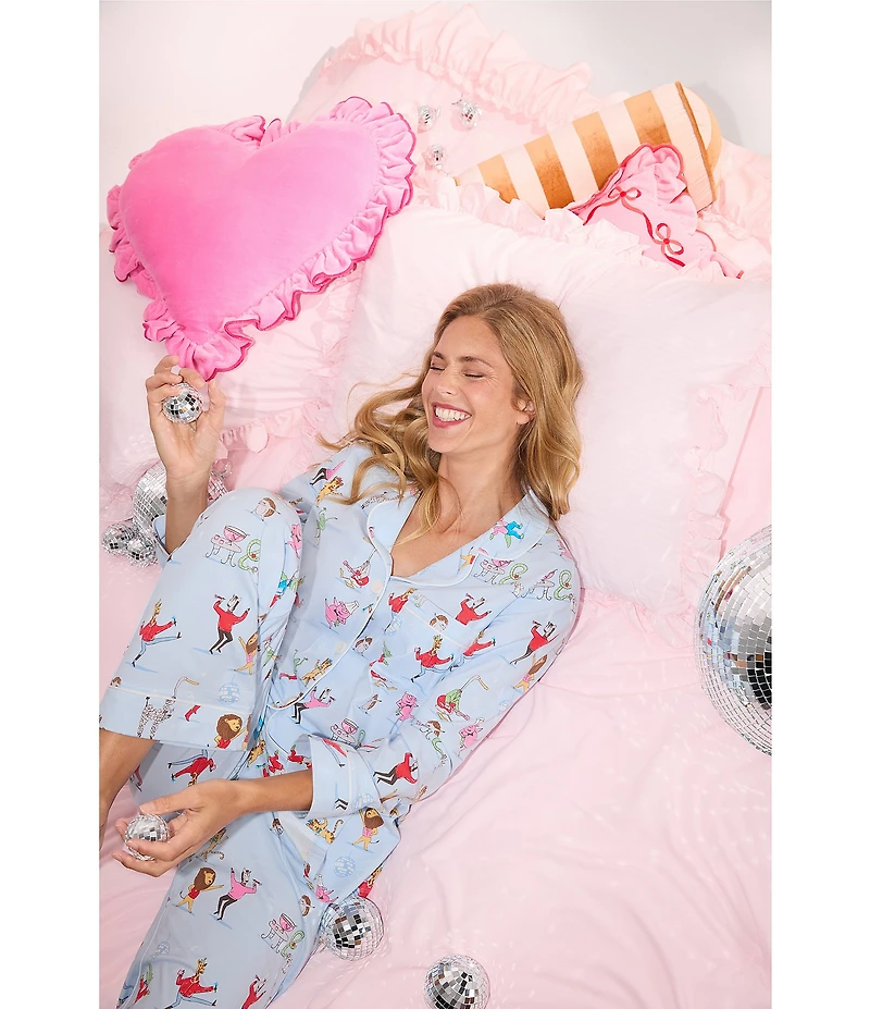 BedHead New Years Print Long Sleeve Notch Collar Knit Long Pajama Set
