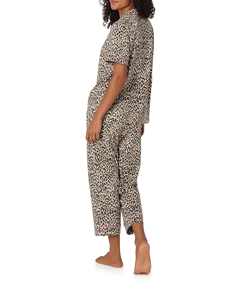 BedHead Organic Cotton Animal Print Short Sleeve Notch Collar Knit Cropped Pajama Set
