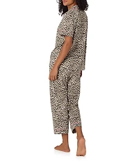 BedHead Organic Cotton Animal Print Short Sleeve Notch Collar Knit Cropped Pajama Set