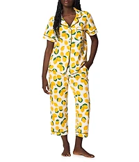 BedHead Organic Cotton Blend Main Squeeze Print Short Sleeve Notch Collar Knit Cropped Pajama Set