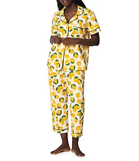 BedHead Organic Cotton Blend Main Squeeze Print Short Sleeve Notch Collar Knit Cropped Pajama Set