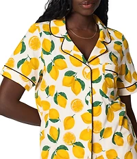 BedHead Organic Cotton Blend Main Squeeze Print Short Sleeve Notch Collar Knit Cropped Pajama Set