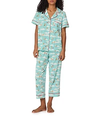 BedHead Organic Cotton Cheeky Cupid Print Short Sleeve Notch Collar Knit Cropped Pajama Set