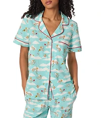 BedHead Organic Cotton Cheeky Cupid Print Short Sleeve Notch Collar Knit Cropped Pajama Set