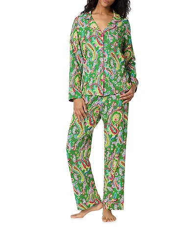 Bedhead Paisley Print Organic Cotton Jersey Knit Long Sleeve Notch Collar Long Pajama Set