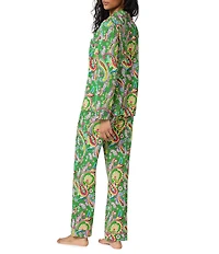 Bedhead Paisley Print Organic Cotton Jersey Knit Long Sleeve Notch Collar Long Pajama Set