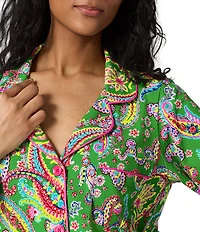 Bedhead Paisley Print Organic Cotton Jersey Knit Long Sleeve Notch Collar Long Pajama Set