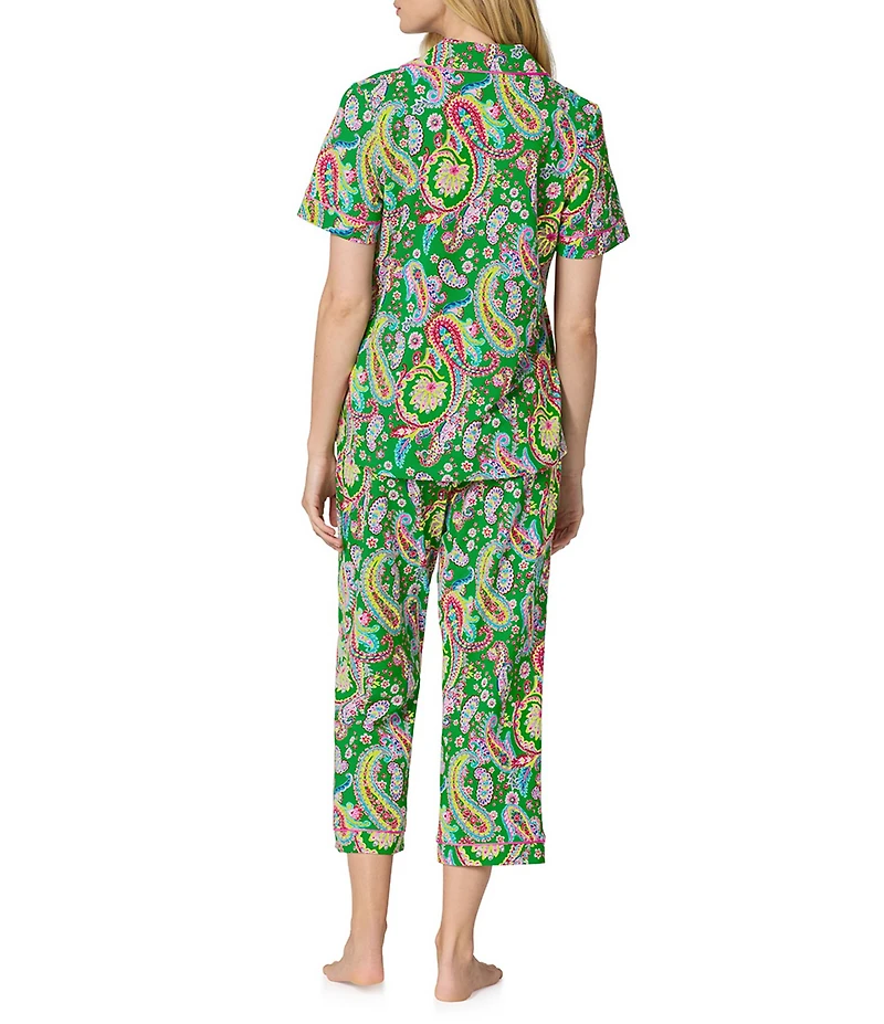 BedHead Paisley Print Short Sleeve Notch Collar Jersey Knit Organic Cotton Cropped Pajama Set