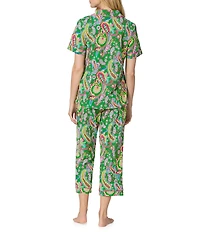 BedHead Paisley Print Short Sleeve Notch Collar Jersey Knit Organic Cotton Cropped Pajama Set