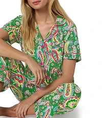 BedHead Paisley Print Short Sleeve Notch Collar Jersey Knit Organic Cotton Cropped Pajama Set