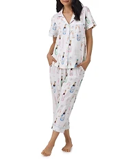 BedHead Champagne Wedding Print Short Sleeve Notch Collar Jersey Knit Cropped Pajama Set