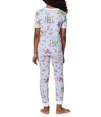 Bedhead Pajamas Girls Short Sleeve Allover Printed Stretch Jersey Top And Pajama Pants Set