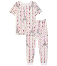 Bedhead Pajamas Girls Short Sleeve Allover Printed Stretch Jersey Top And Pajama Pants Set
