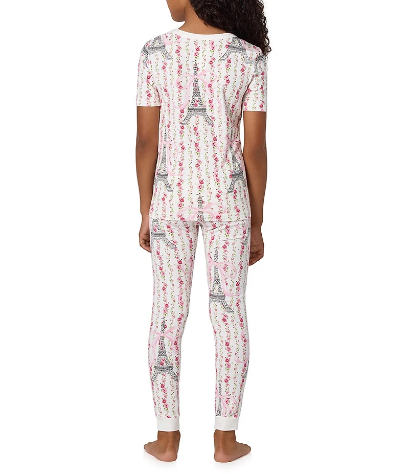 Bedhead Pajamas Girls Short Sleeve Allover Printed Stretch Jersey Top And Pajama Pants Set