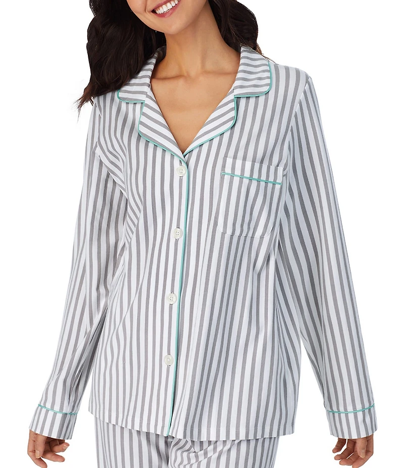 BedHead Family Matching Stripe Print Long Sleeve Notch Collar Cotton Knit Pajama Set