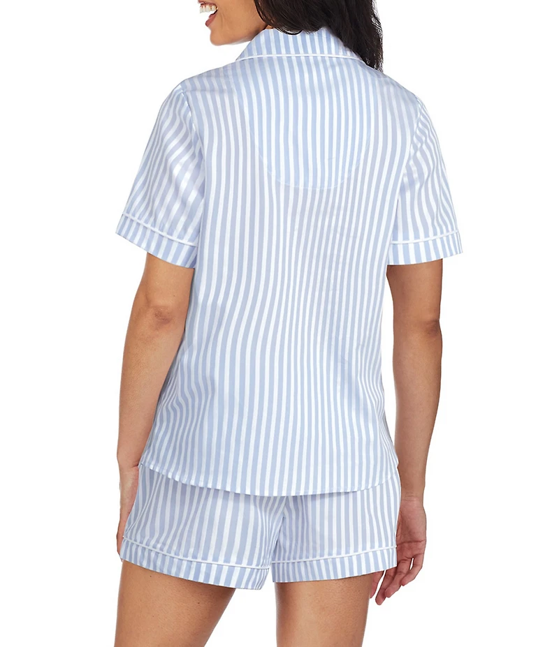 BedHead Striped Print Notch Collar Woven Sateen Shorty Pajama Set