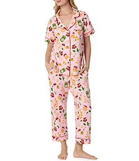 BedHead Pasta La Vista Print Short Sleeve Notch Collar Organic Cotton Stretch Jersey Knit Cropped Pajama Set