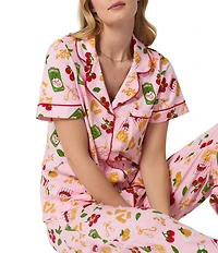 BedHead Pasta La Vista Print Short Sleeve Notch Collar Organic Cotton Stretch Jersey Knit Cropped Pajama Set