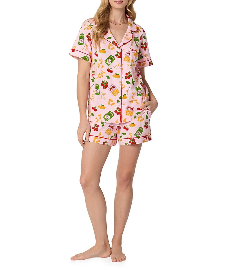 BedHead Pasta La Vista Print Short Sleeve Notch Collar Stretch Jersey Knit Shorty Pajama Set