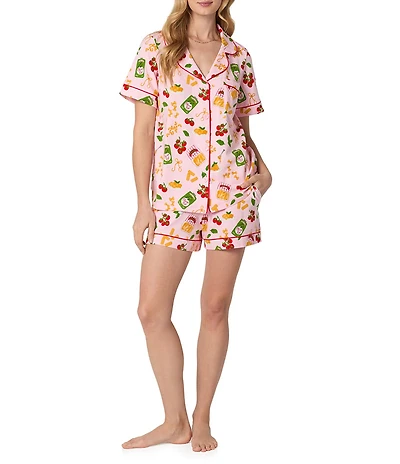 BedHead Pasta La Vista Print Short Sleeve Notch Collar Stretch Jersey Knit Shorty Pajama Set