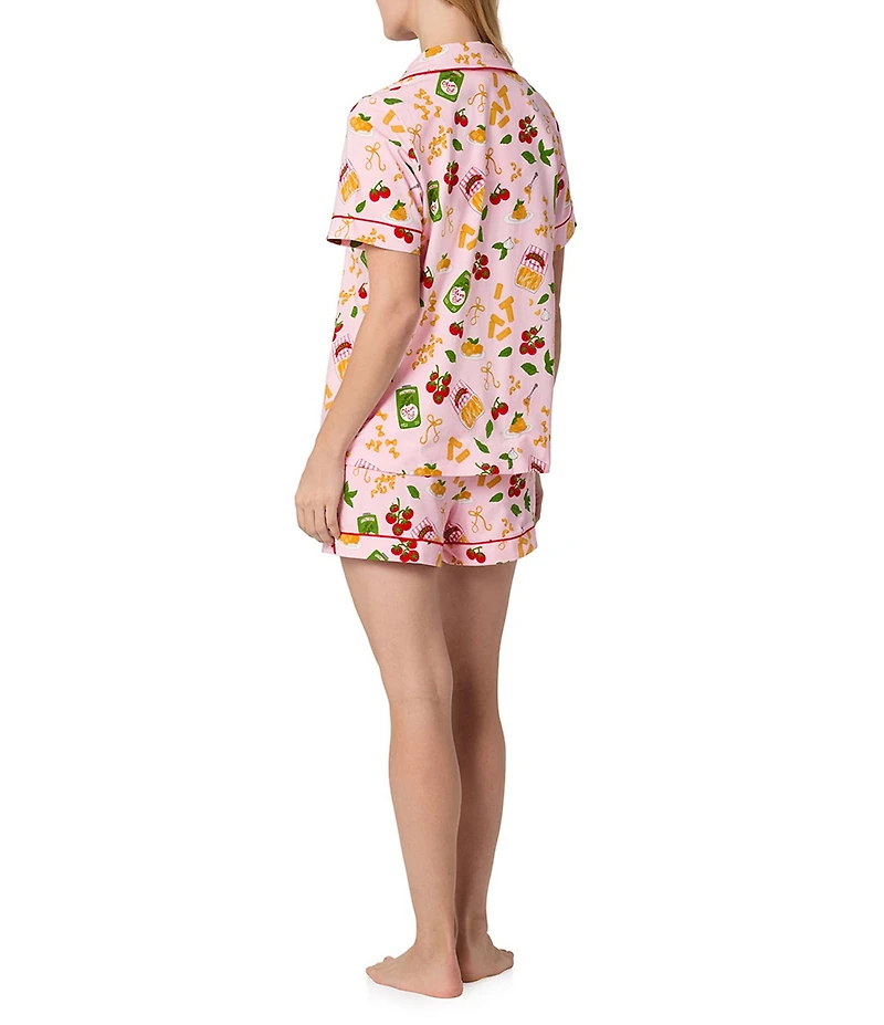 BedHead Pasta La Vista Print Short Sleeve Notch Collar Stretch Jersey Knit Shorty Pajama Set