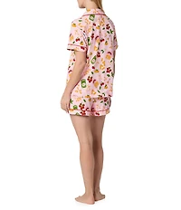 BedHead Pasta La Vista Print Short Sleeve Notch Collar Stretch Jersey Knit Shorty Pajama Set