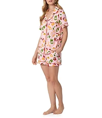 BedHead Pasta La Vista Print Short Sleeve Notch Collar Stretch Jersey Knit Shorty Pajama Set