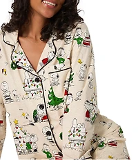 BedHead Peanuts Celebration Print Organic Cotton Blend Long Sleeve Notch Collar Long Knit Holiday Pajama Set