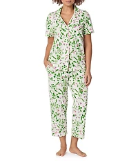 BedHead Peas In A Pod Print Short Sleeve Notch Collar Cotton Knit Cropped Pajama Set