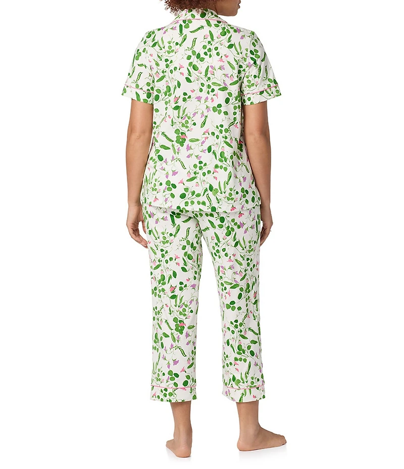 BedHead Peas In A Pod Print Short Sleeve Notch Collar Cotton Knit Cropped Pajama Set