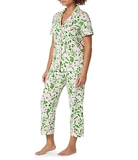 BedHead Peas In A Pod Print Short Sleeve Notch Collar Cotton Knit Cropped Pajama Set