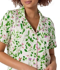 BedHead Peas In A Pod Print Short Sleeve Notch Collar Cotton Knit Cropped Pajama Set