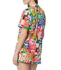 BedHead Picnic at the Park Print Organic Cotton Blend Short Sleeve Notch Collar Knit Shorty Pajama Set