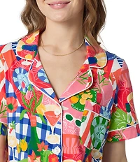 BedHead Picnic at the Park Print Organic Cotton Blend Short Sleeve Notch Collar Knit Shorty Pajama Set