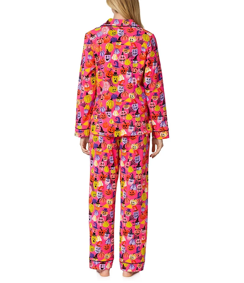 Bedhead Pumpkin Patch Party Print Organic Cotton Jersey Knit Long Sleeve Notch Collar Long Pajama Set