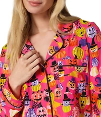 Bedhead Pumpkin Patch Party Print Organic Cotton Jersey Knit Long Sleeve Notch Collar Long Pajama Set