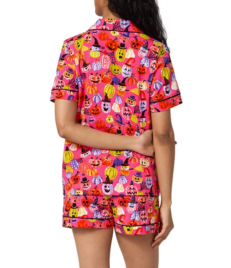 BedHead Pumpkin Patch Party Print Short Sleeve Notch Collar Jersey Knit Organic Cotton Shorty Pajama Set